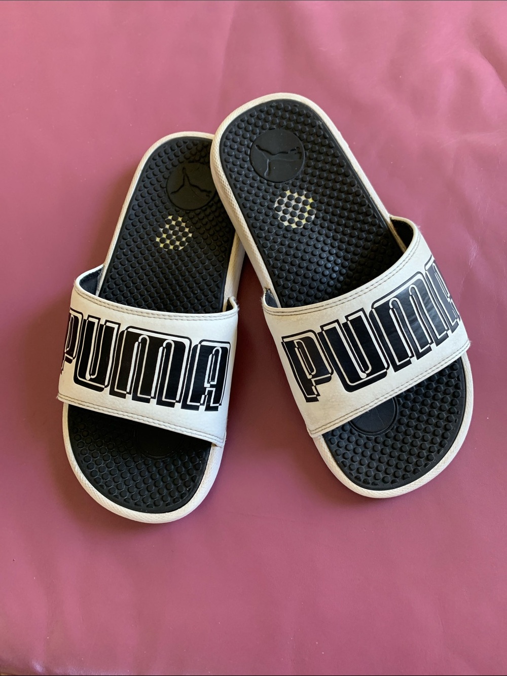 Puma women’s Black & White Slide Sandals with Bold Logo
